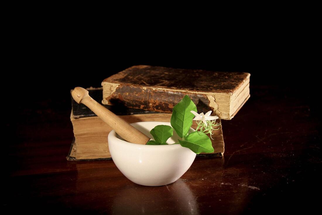 old books with mortar & pestle in front | Song's Acupuncture & Herbal Clinic | John Song 